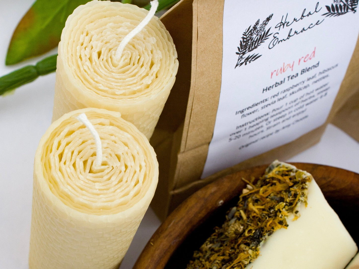 4 Inch Tall 1.5 Inch Diameter Hand - rolled Beeswax Candle - BUNDLE of 2 - Herbal Embrace