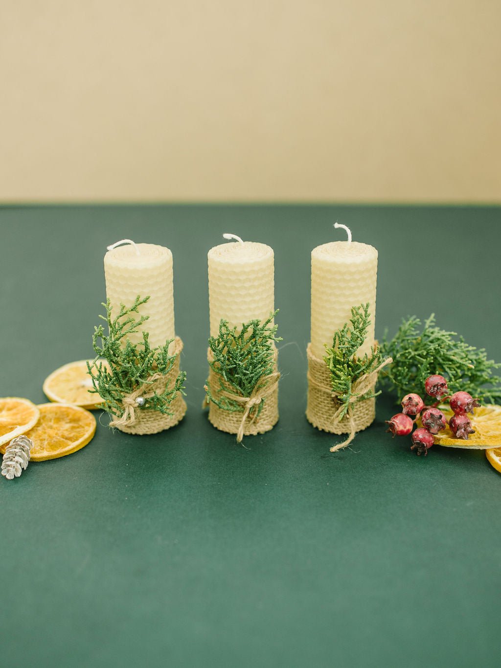 4 Inch Tall 1.5 Inch Diameter Hand - rolled Beeswax Candle - BUNDLE of 2 - Herbal Embrace