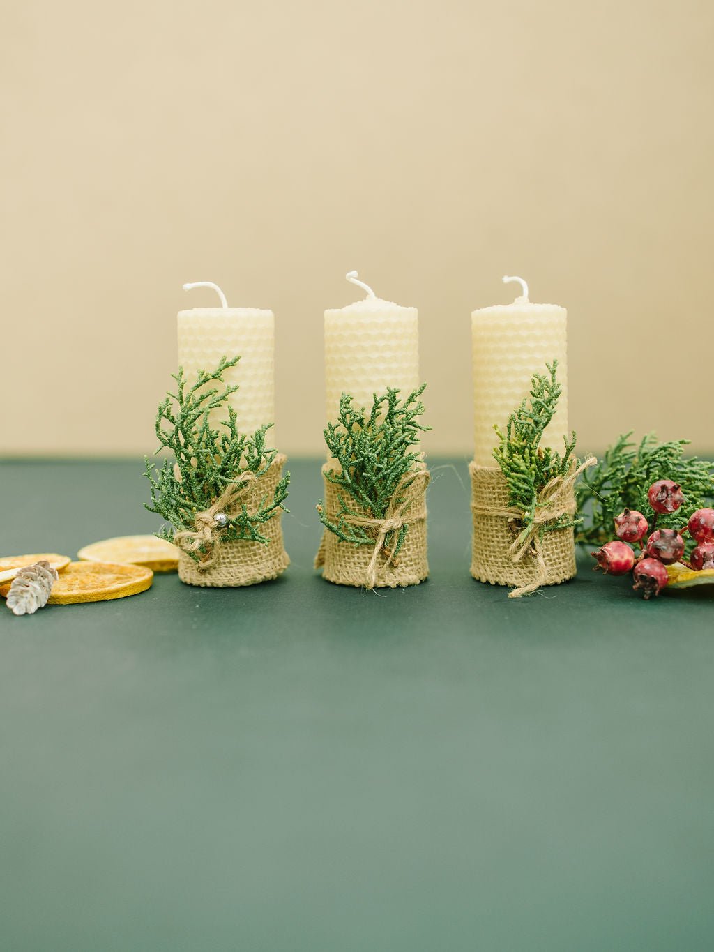 4 Inch Tall 1.5 Inch Diameter Hand - rolled Beeswax Candle - BUNDLE of 3 - Herbal Embrace