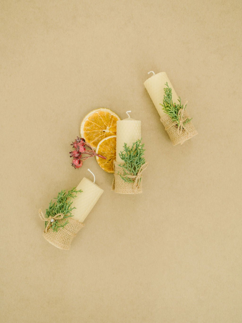 4 Inch Tall 1.5 Inch Diameter Hand - rolled Beeswax Candle - BUNDLE of 3 - Herbal Embrace