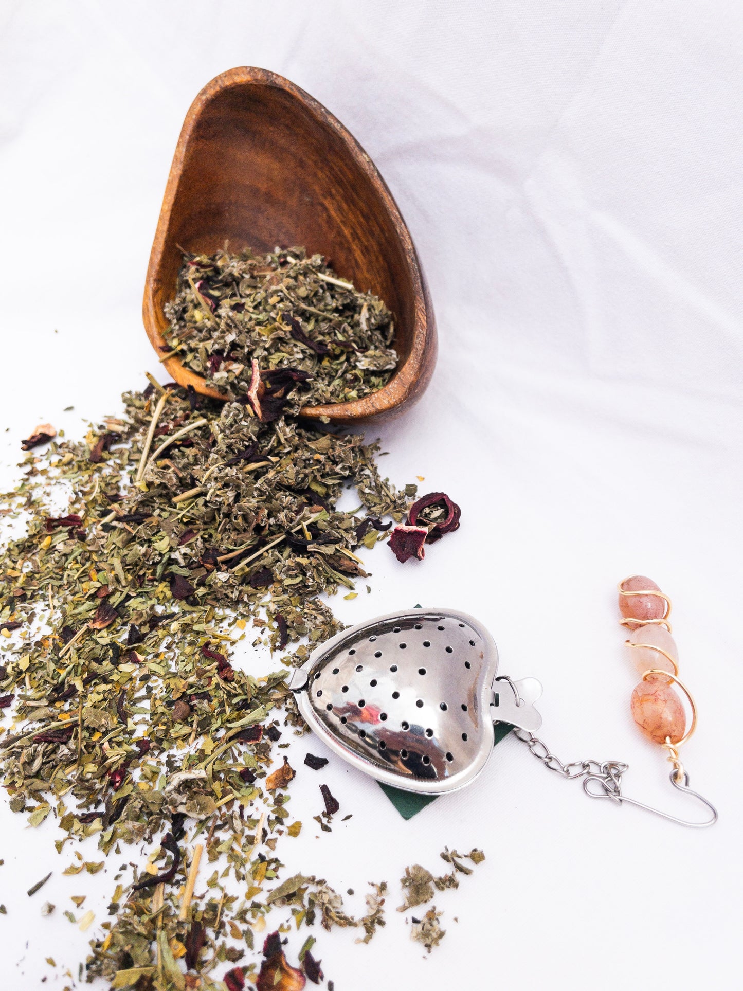 Heart-Shaped Stainless Steel Tea Infuser with Natural Stone Charms