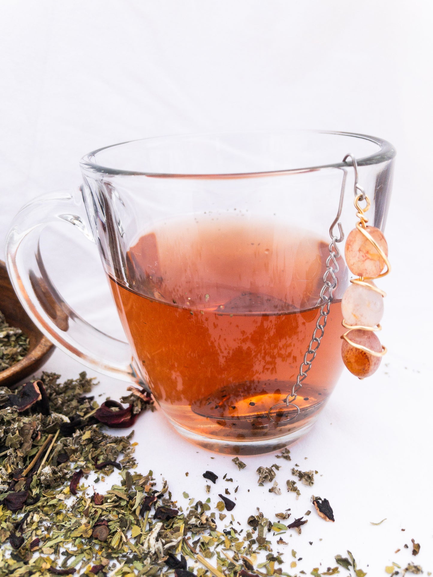 Heart-Shaped Stainless Steel Tea Infuser with Natural Stone Charms