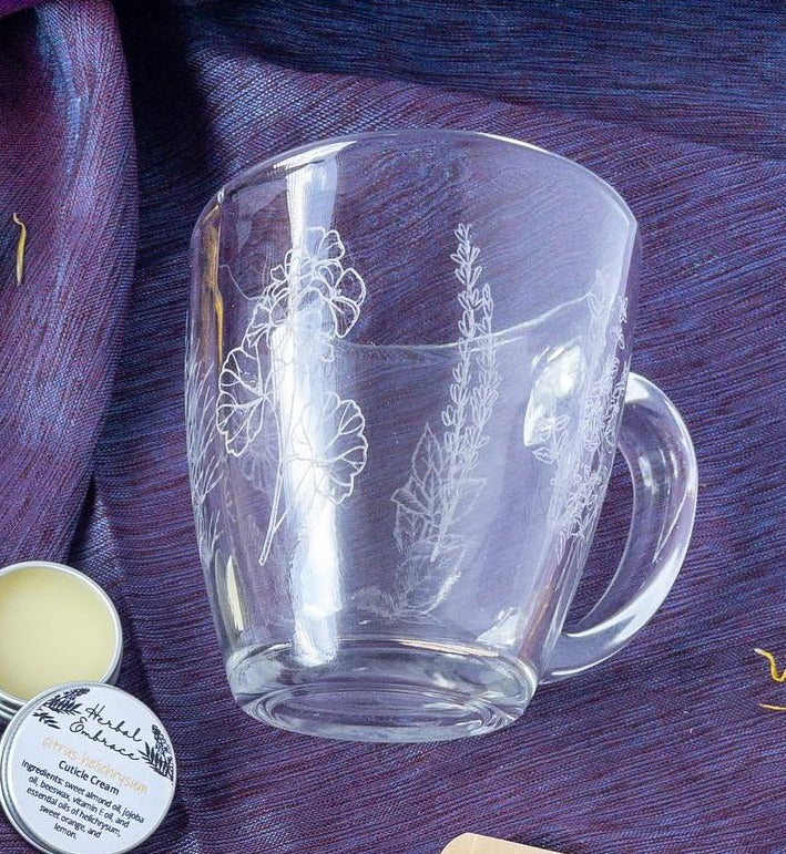 Herby Etched Glass Mug