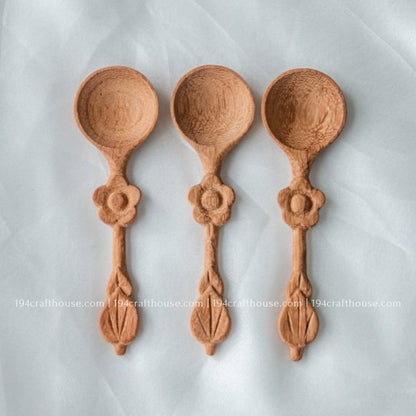Flower Handle Wooden Spices Small Spoons - Measuring Spoons
