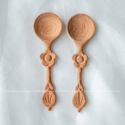 Flower Handle Wooden Spices Small Spoons - Measuring Spoons