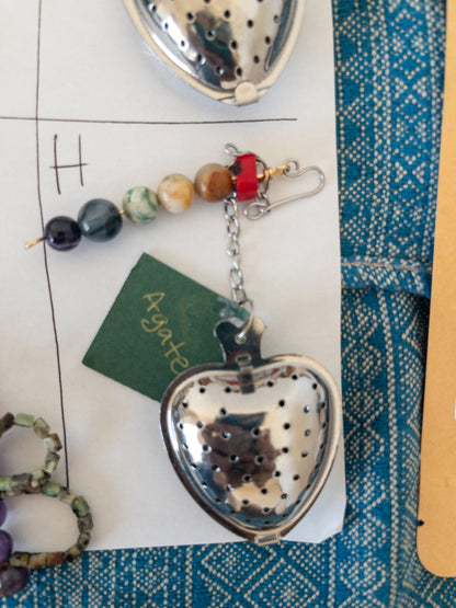 Heart-Shaped Stainless Steel Tea Infuser with Natural Stone Charms