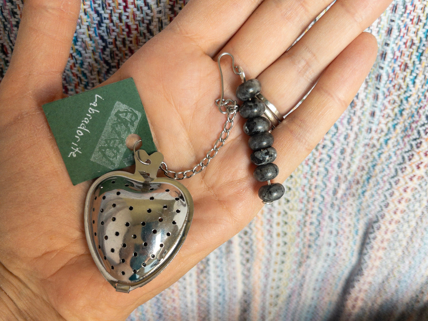 Heart-Shaped Stainless Steel Tea Infuser with Natural Stone Charms
