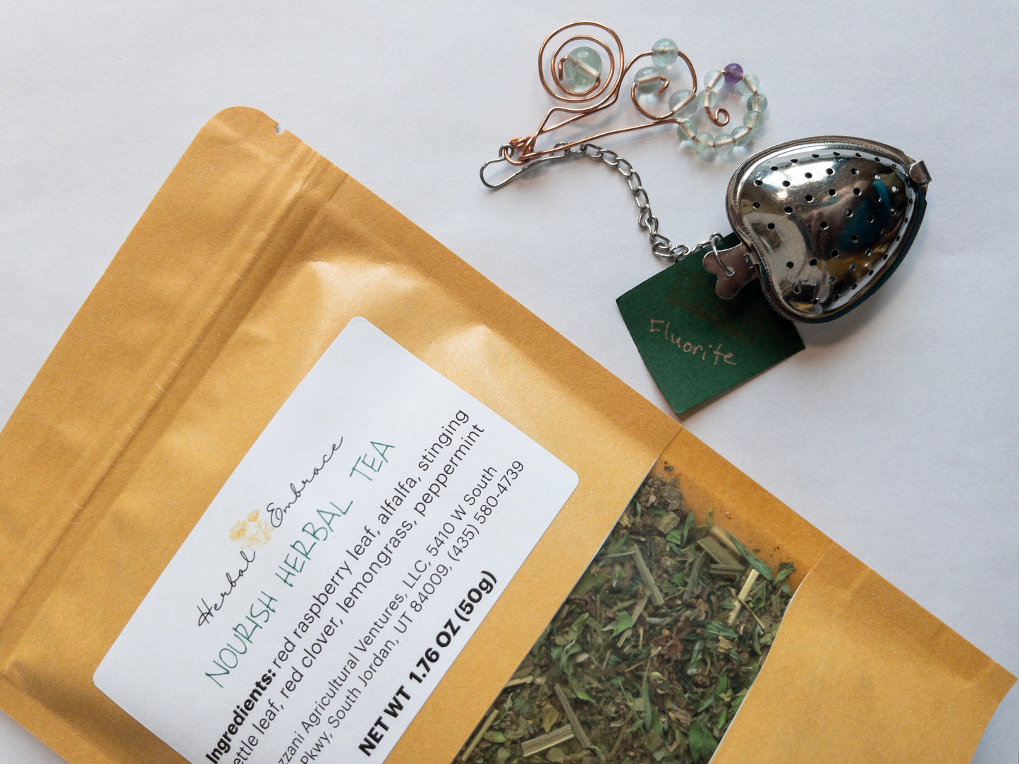 Heart-Shaped Stainless Steel Tea Infuser with Natural Stone Charms