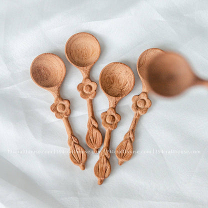 Flower Handle Wooden Spices Small Spoons - Measuring Spoons