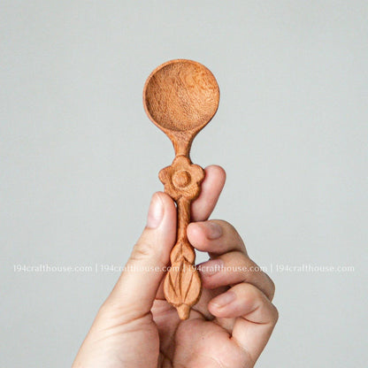 Flower Handle Wooden Spices Small Spoons - Measuring Spoons